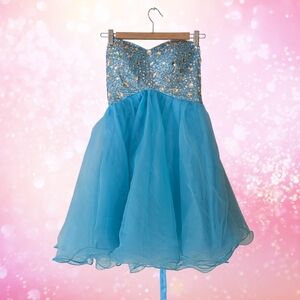 Rhinestone & Sequin Bodice Strapless Party/Prom Dress Sky Blue Size M